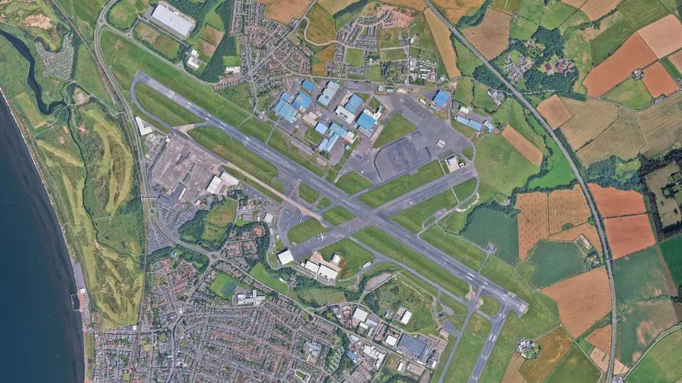 Overhead view of Glasgow Prestwick aerodrome